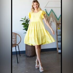 Yellow Sleeveless Flutter Sleeve Sundress